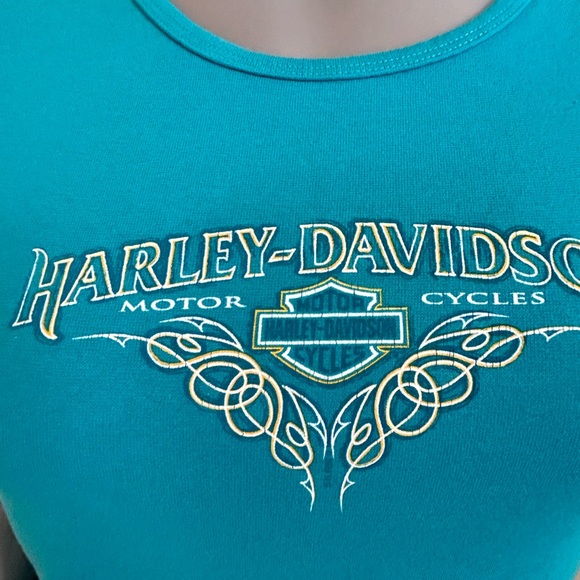 Harley Davidson Motorcycles Cap Sleeve T-Shirt Blue Womens XL Hals New Berlin WI - Picture 5 of 12